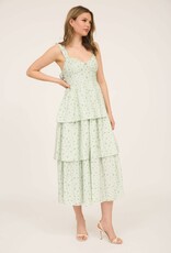 Miss Bliss M&E Floral Slvls Corset Rfle Tier Midi Dress-Sage