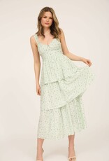 Miss Bliss M&E Floral Slvls Corset Rfle Tier Midi Dress-Sage