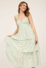 Miss Bliss M&E Floral Slvls Corset Rfle Tier Midi Dress-Sage