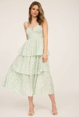 Miss Bliss M&E Floral Slvls Corset Rfle Tier Midi Dress-Sage
