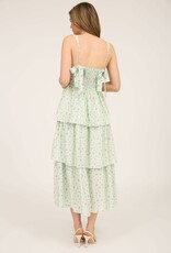 Miss Bliss M&E Floral Slvls Corset Rfle Tier Midi Dress-Sage