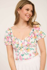 Miss Bliss M&E Floral Corset Waist Crop Top-Multi/Pink