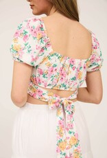 Miss Bliss M&E Floral Corset Waist Crop Top-Multi/Pink