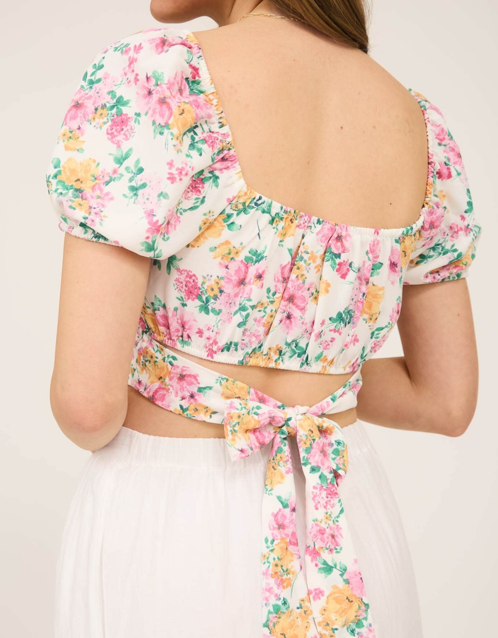 Miss Bliss M&E Floral Corset Waist Crop Top-Multi/Pink