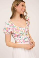 Miss Bliss M&E Floral Corset Waist Crop Top-Multi/Pink