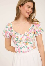 Miss Bliss M&E Floral Corset Waist Crop Top-Multi/Pink