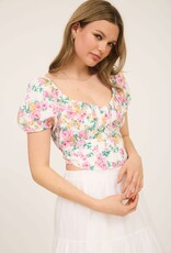 Miss Bliss M&E Floral Corset Waist Crop Top-Multi/Pink