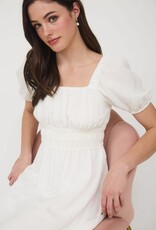 Miss Bliss M&E Solid Smocked Wst Balloon Slv Midi Dress-White