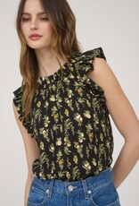 Miss Bliss Floral Ruffle Detail Slvls Top-Black