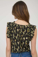 Miss Bliss Floral Ruffle Detail Slvls Top-Black