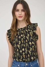 Miss Bliss Floral Ruffle Detail Slvls Top-Black