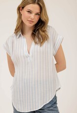 Miss Bliss M&E Stripe Collared Cuff Slv LW Shirt-Blue