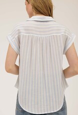 Miss Bliss M&E Stripe Collared Cuff Slv LW Shirt-Blue