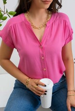 Miss Bliss M&E Rolled Sleeve Woven Top-Fuscia
