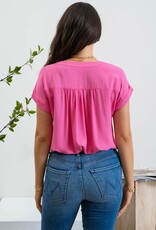 Miss Bliss M&E Rolled Sleeve Woven Top-Fuscia