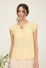 Miss Bliss M&E Ladder Lace Trim Front Tie Ruffle Sleeve Top-Yellow