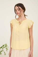 Miss Bliss M&E Ladder Lace Trim Front Tie Ruffle Sleeve Top-Yellow