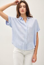 Miss Bliss BC Linen Shirring Striped Top-Chambray