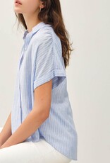 Miss Bliss BC Linen Shirring Striped Top-Chambray