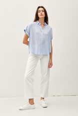 Miss Bliss BC Linen Shirring Striped Top-Chambray