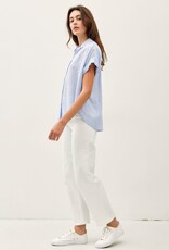 Miss Bliss BC Linen Shirring Striped Top-Chambray