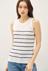 Miss Bliss BC Cotton Slub Striped Knit Tank-Indigo