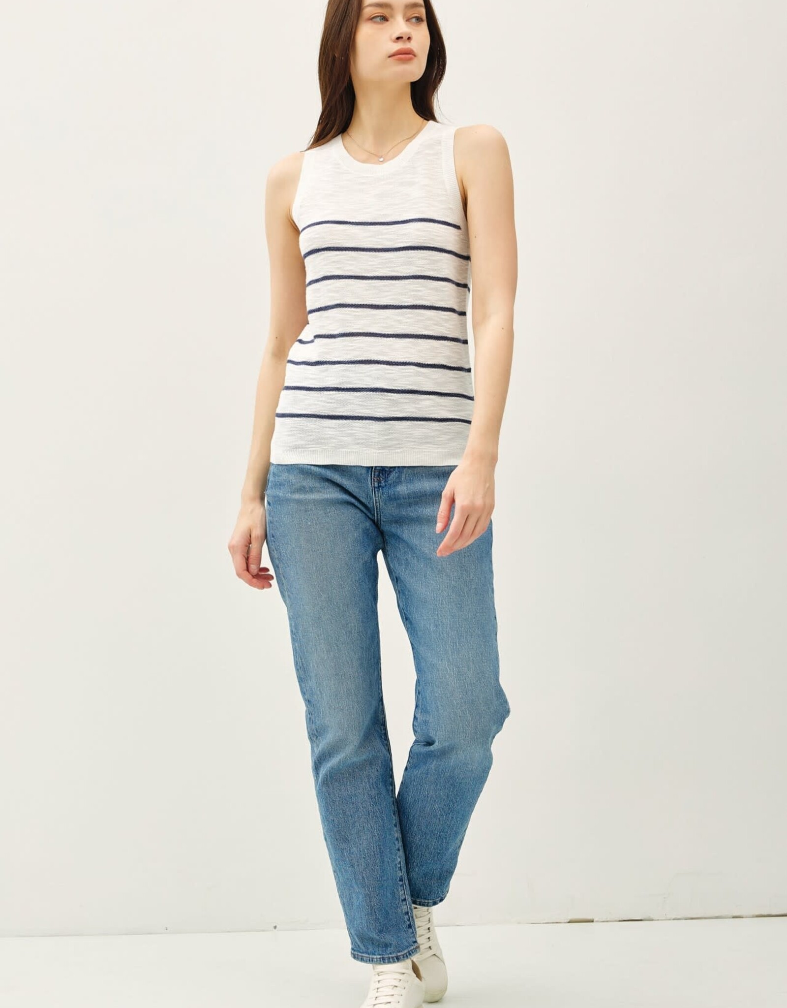 Miss Bliss BC Cotton Slub Striped Knit Tank-Indigo