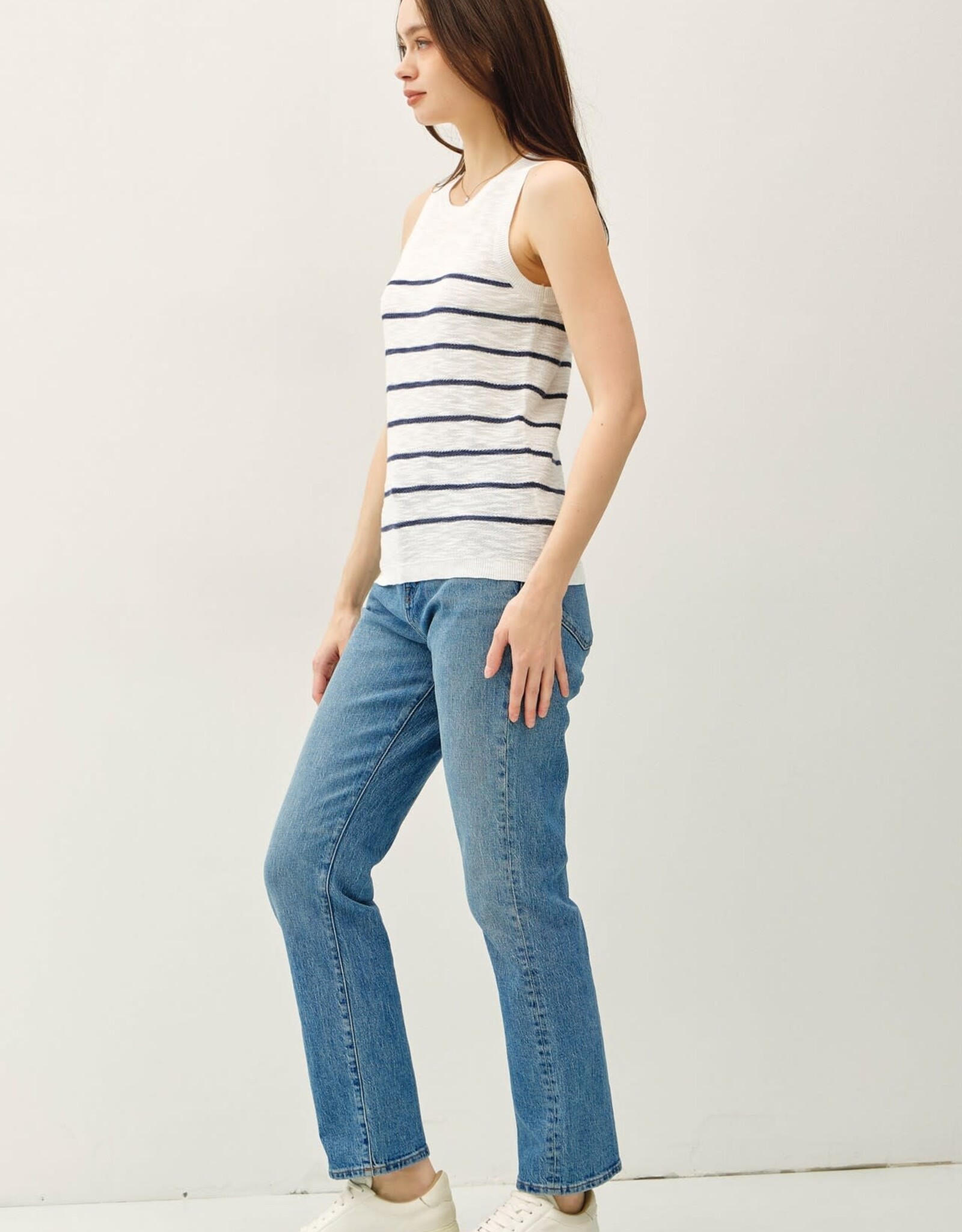 Miss Bliss BC Cotton Slub Striped Knit Tank-Indigo