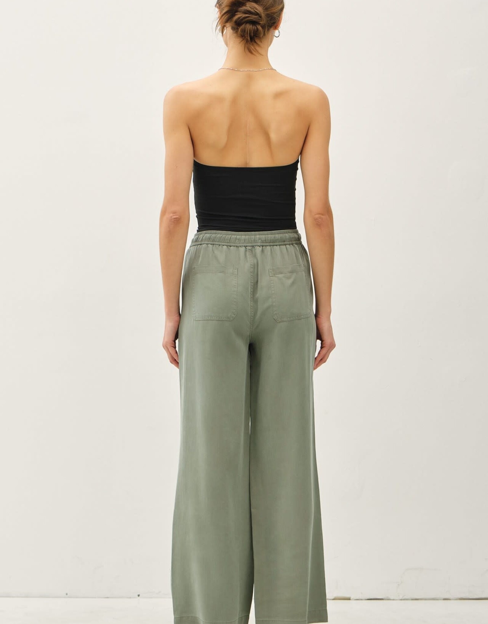 Miss Bliss BC Tencel Wide Leg Pants W Pocket & Drawstring-Olive