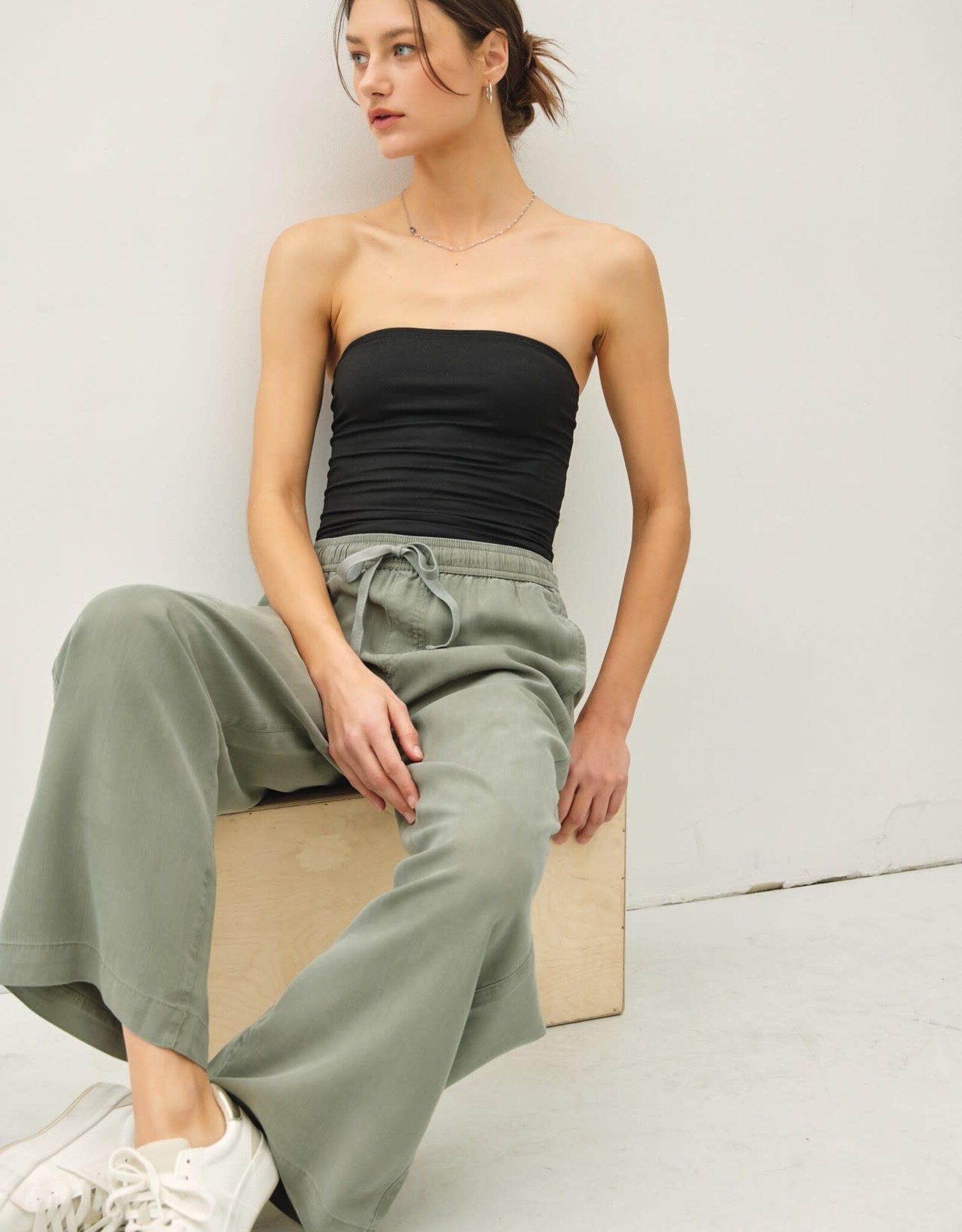 Miss Bliss BC Tencel Wide Leg Pants W Pocket & Drawstring-Olive