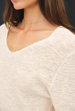 Miss Bliss BC Ls V-neck Cotton Slub Sweater- Natural