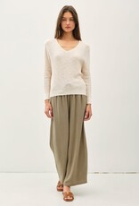 Miss Bliss BC Ls V-neck Cotton Slub Sweater- Natural