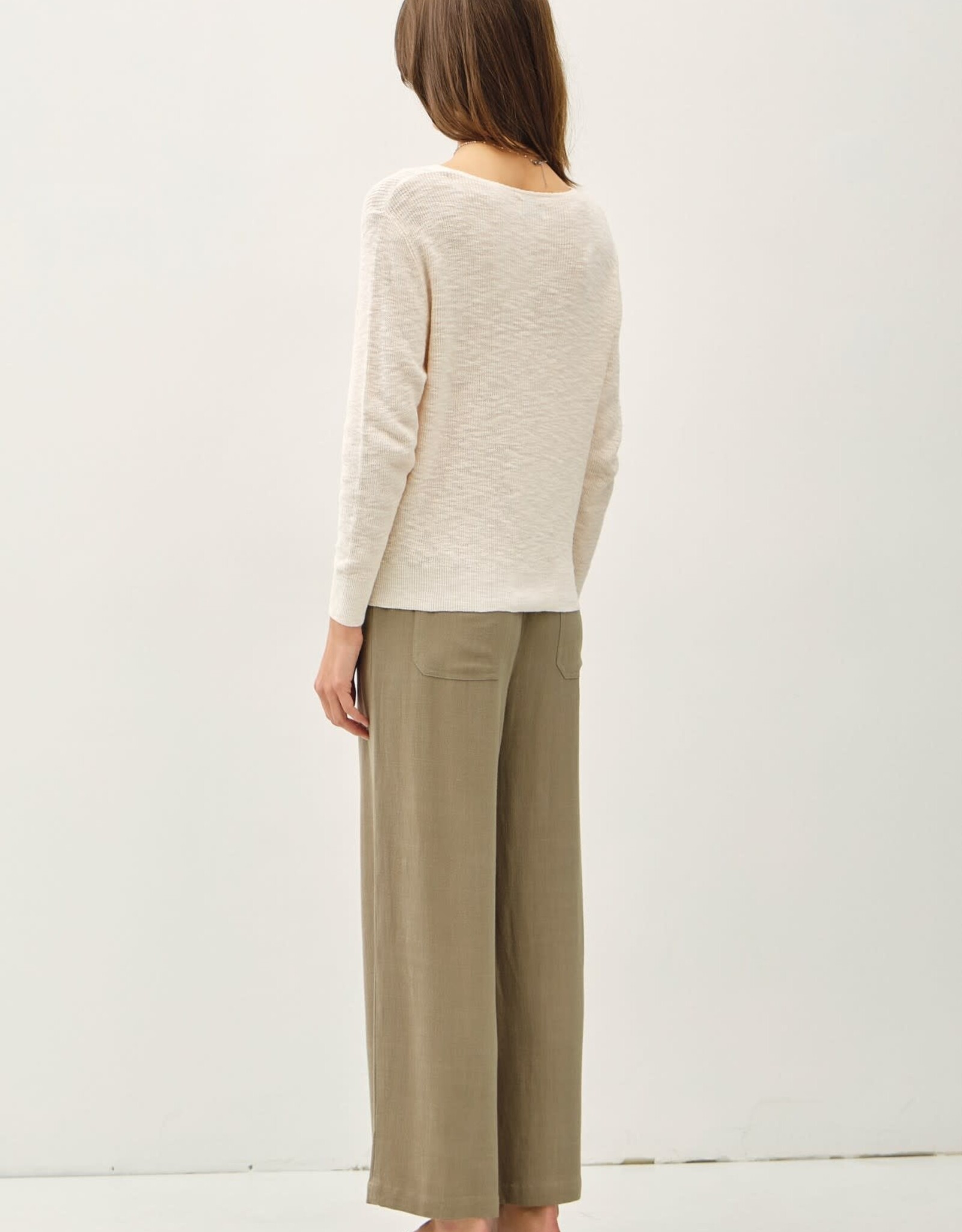 Miss Bliss BC Ls V-neck Cotton Slub Sweater- Natural