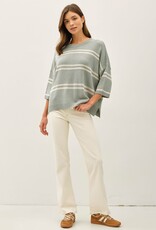Miss Bliss BC Drop Shoulder Striped Sweater Top-Jade