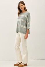 Miss Bliss BC Drop Shoulder Striped Sweater Top-Jade