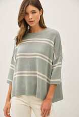 Miss Bliss BC Drop Shoulder Striped Sweater Top-Jade