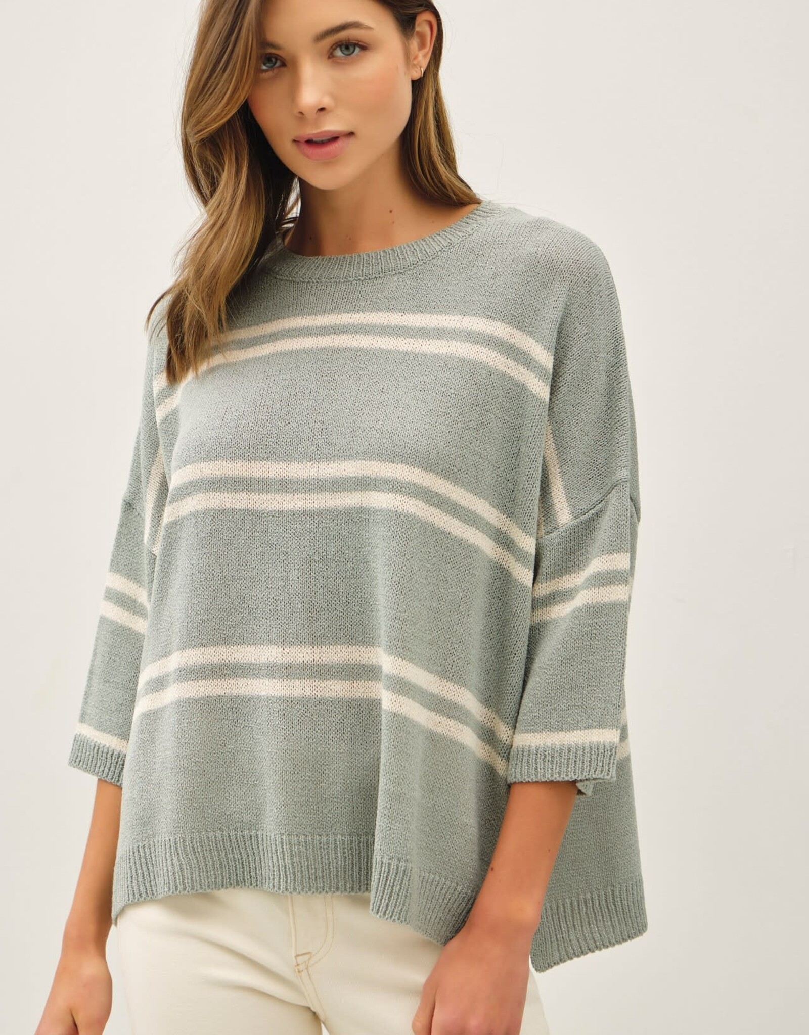 Miss Bliss BC Drop Shoulder Striped Sweater Top-Jade
