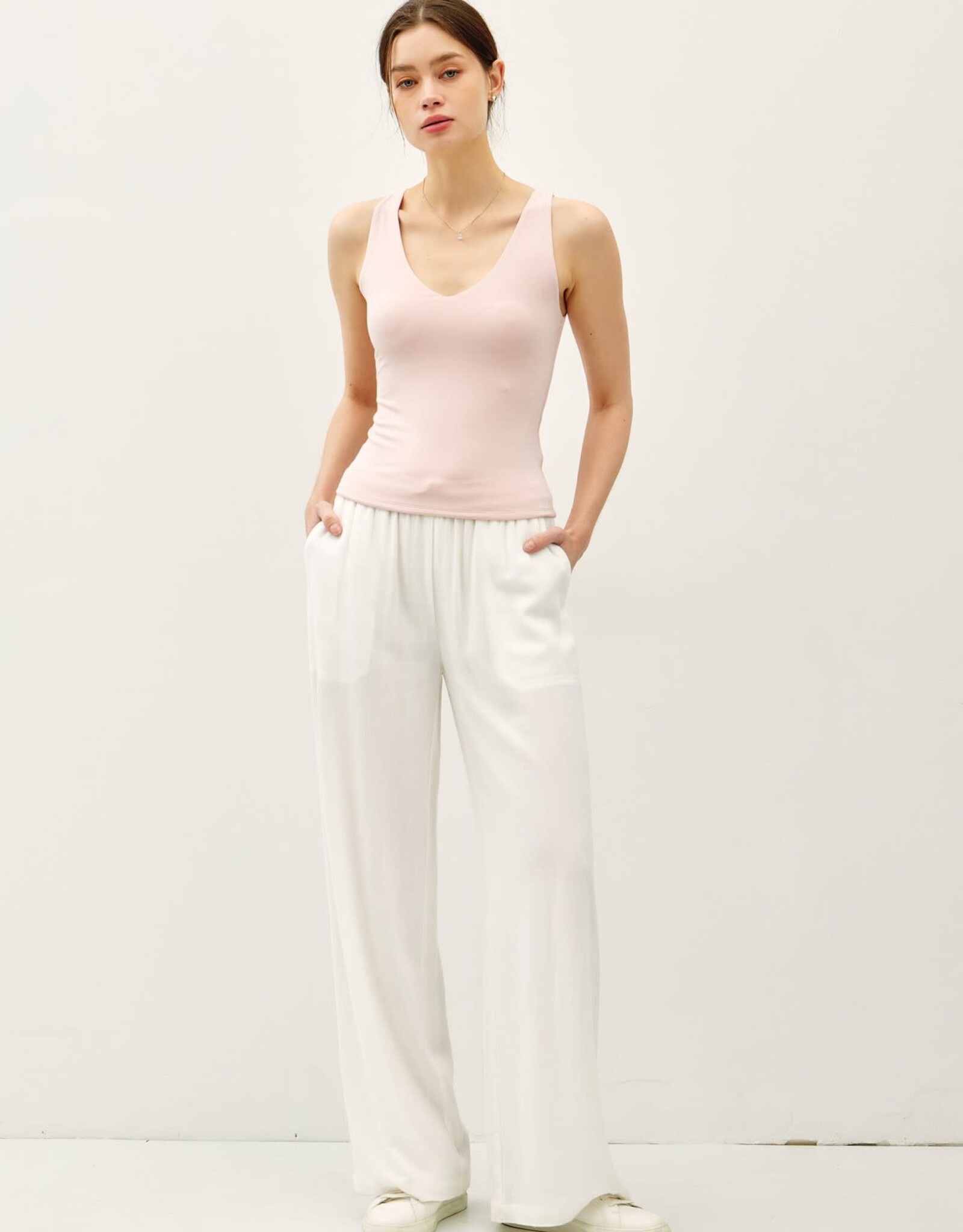 Miss Bliss Soft Core - Basic Full Length Vneck Tank-Blush