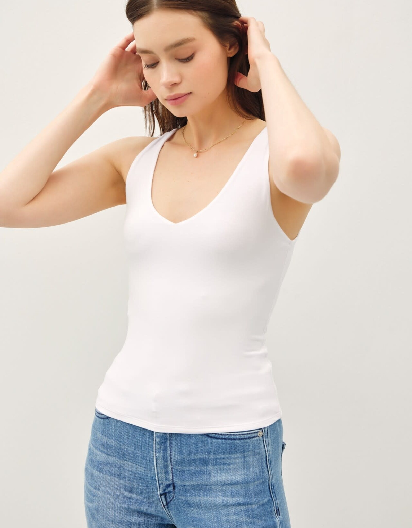 Miss Bliss Soft Core - Basic Full Length Vneck Tank-Off White