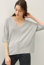Miss Bliss BC-Vneck Dropped Shoulder Half Slv Sweater-Hgrey
