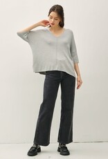 Miss Bliss BC-Vneck Dropped Shoulder Half Slv Sweater-Hgrey