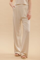 Miss Bliss Blu High Waist Wide Leg Pleated Pants-Oatmeal