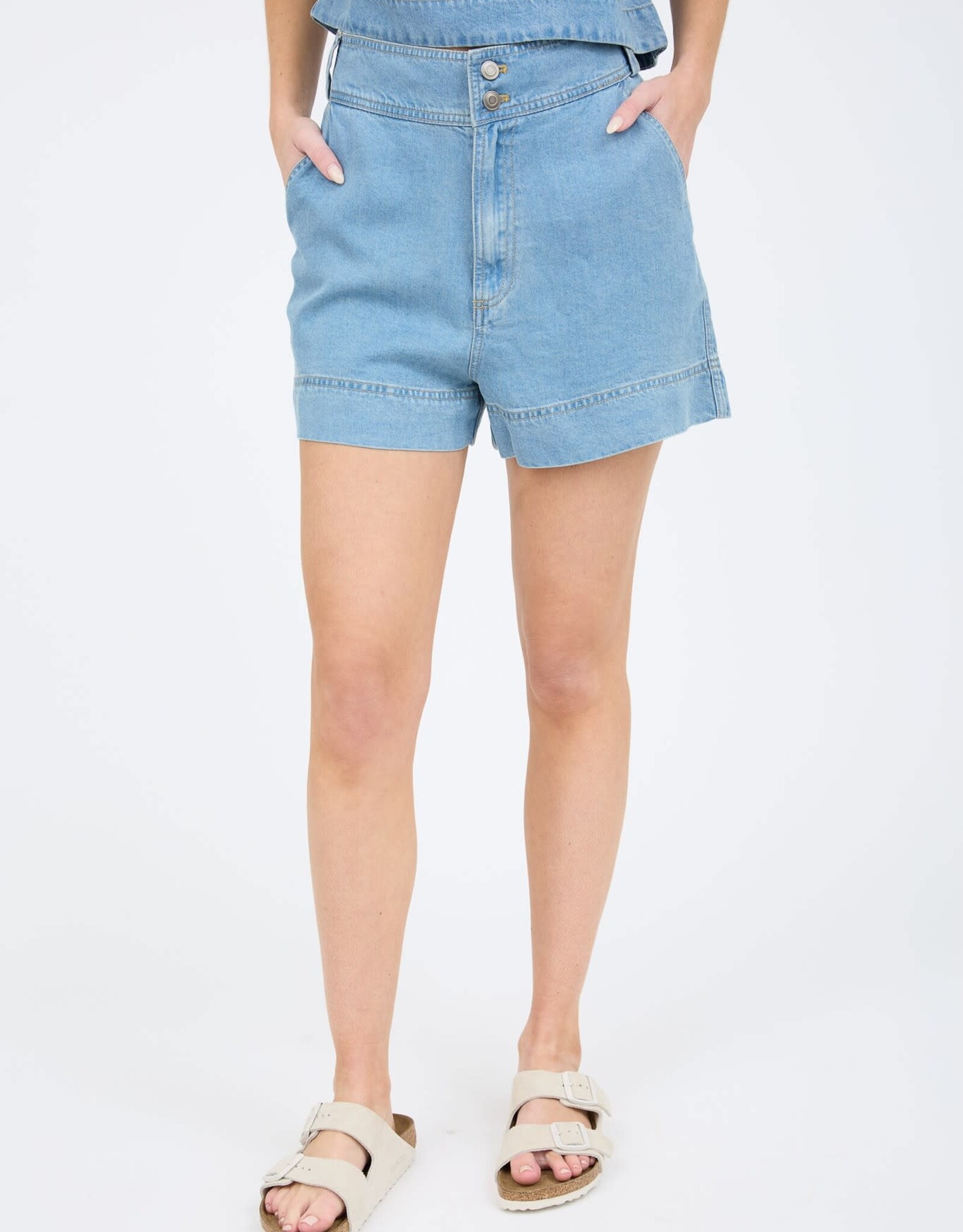 Miss Bliss Blu High Waist Chambray Mini Shorts