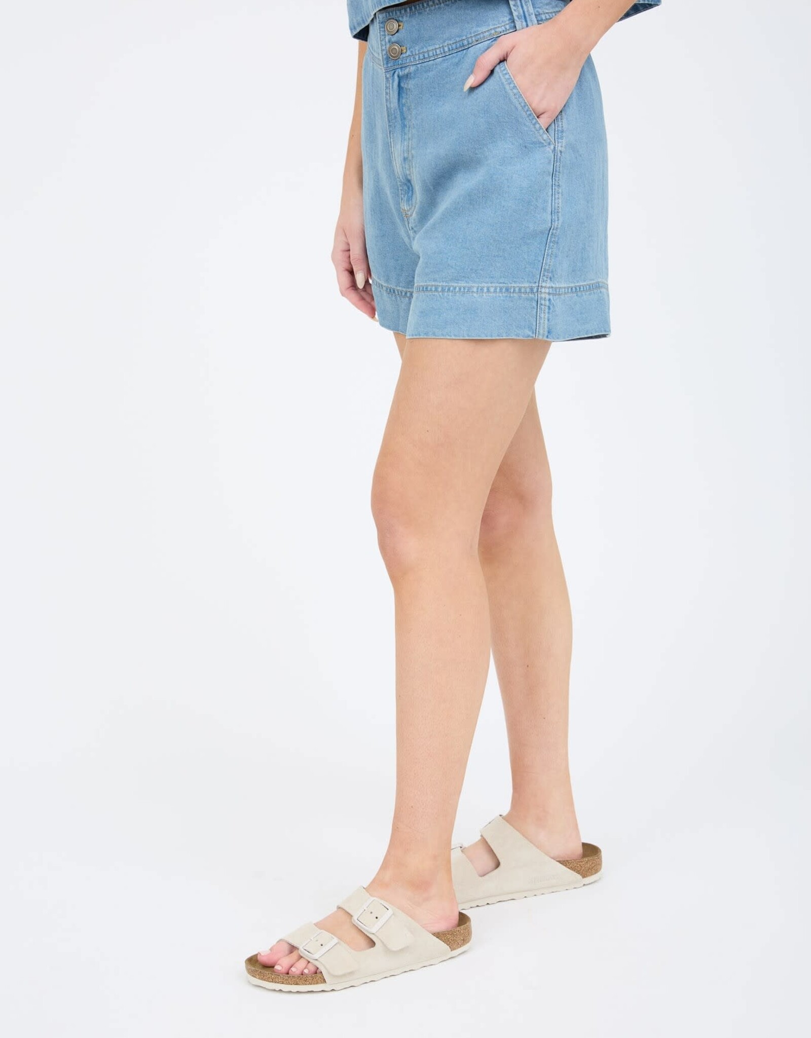 Miss Bliss Blu High Waist Chambray Mini Shorts