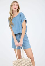 Miss Bliss Blu High Waist Chambray Mini Shorts