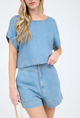 Miss Bliss Blu High Waist Chambray Mini Shorts