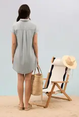 Miss Bliss Blu Stripe Chambray Collared Cuff Slv Mini Dress
