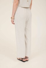 Miss Bliss Blu Pinstripe Drawstring Straight Leg Linen Pants-Natural