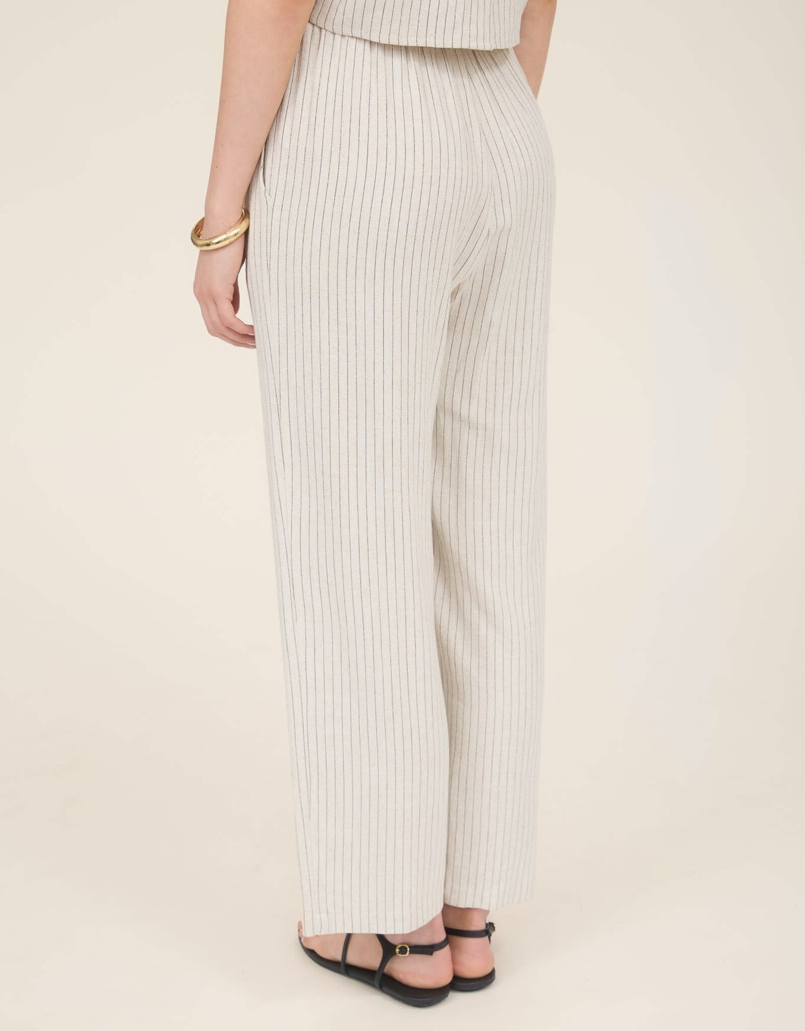 Miss Bliss Blu Pinstripe Drawstring Straight Leg Linen Pants-Natural