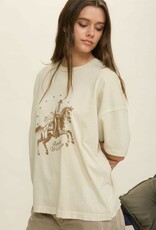 Miss Bliss Blu Rodeo Western Relaxed Short Sleeve T-shirt-Oatmeal/Green